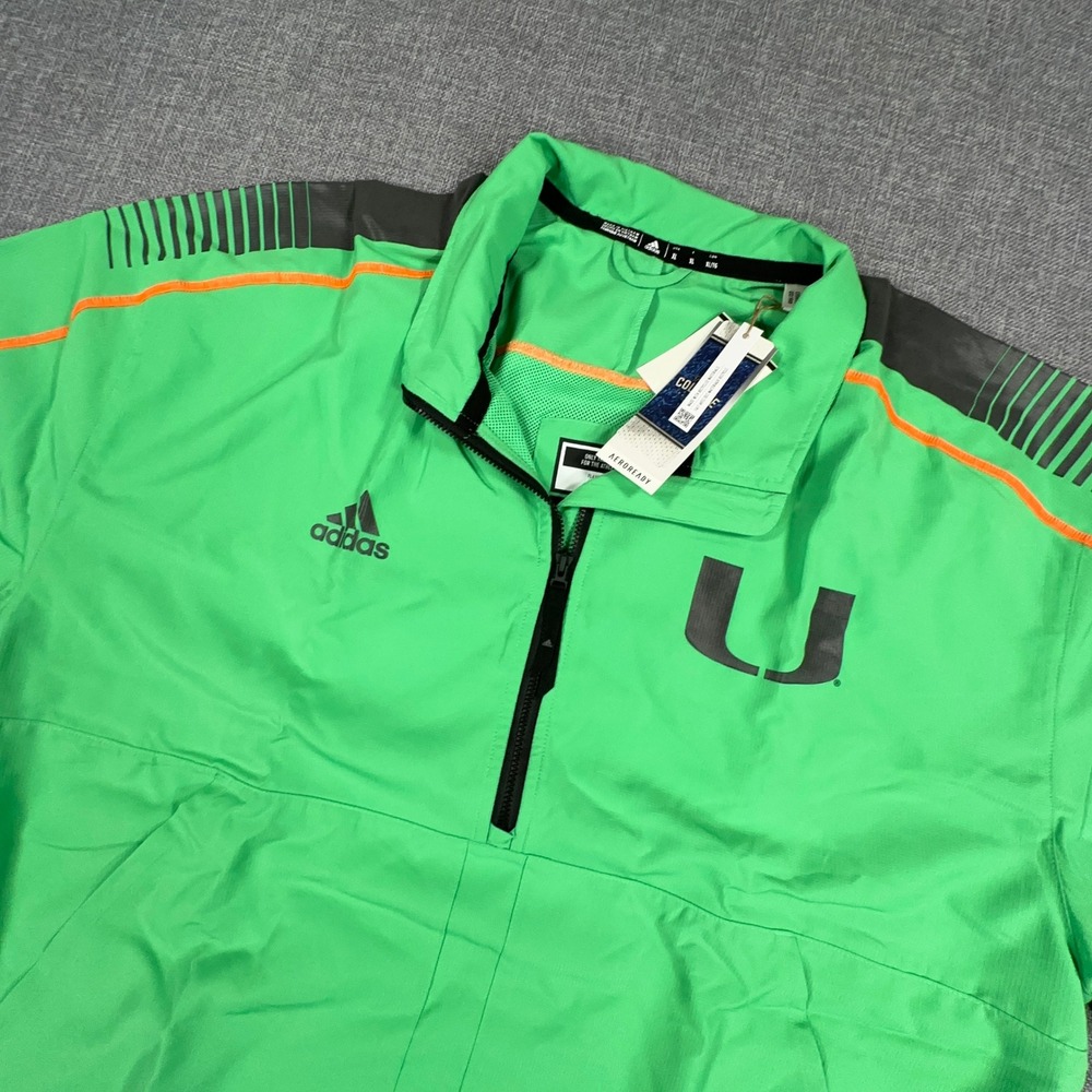 Adidas Miami Hurricanes Jacket Mens XL Green Miami Night Strategy 1/2 Zip SS NEW